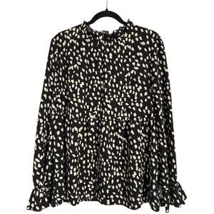 Whimsigoth Women's L Tiered Ruffle Bell Sleeve High Neck Polka Dot Tunic Blouse